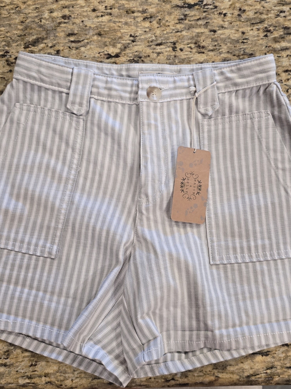 Stich Fix Brand Striped High-Waist Cotton Shorts - Neutral Stripe